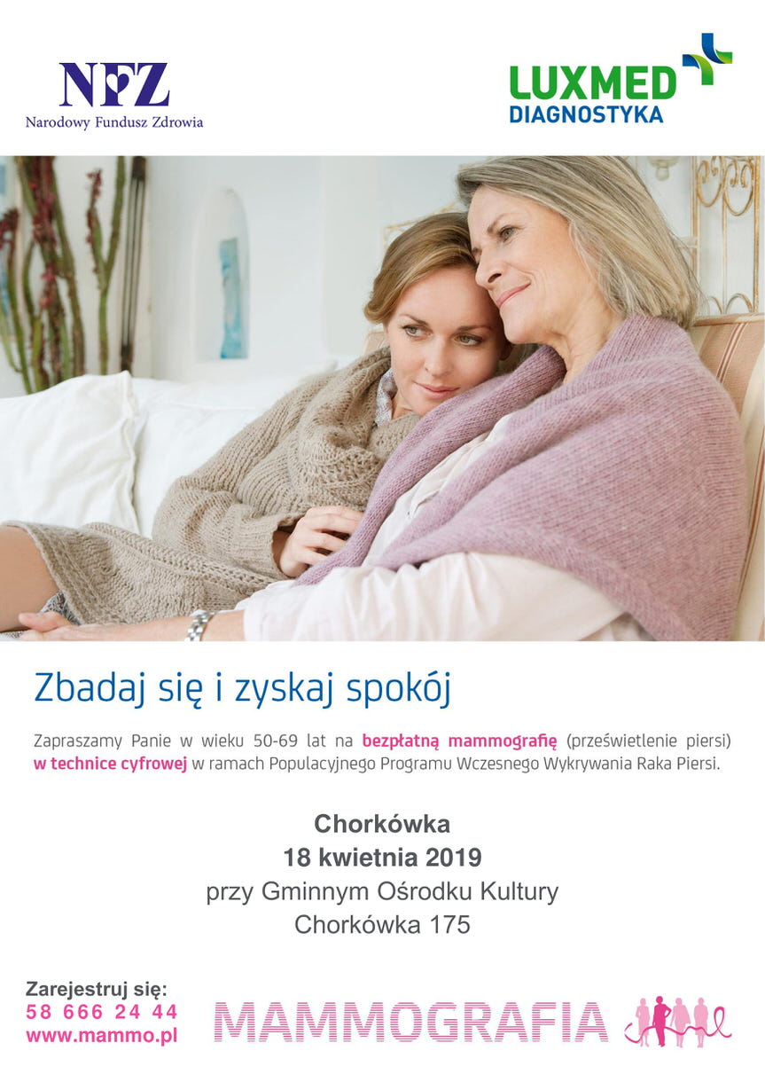 Bezpłatne badania mammograficzne dla kobiet w Chorkówce