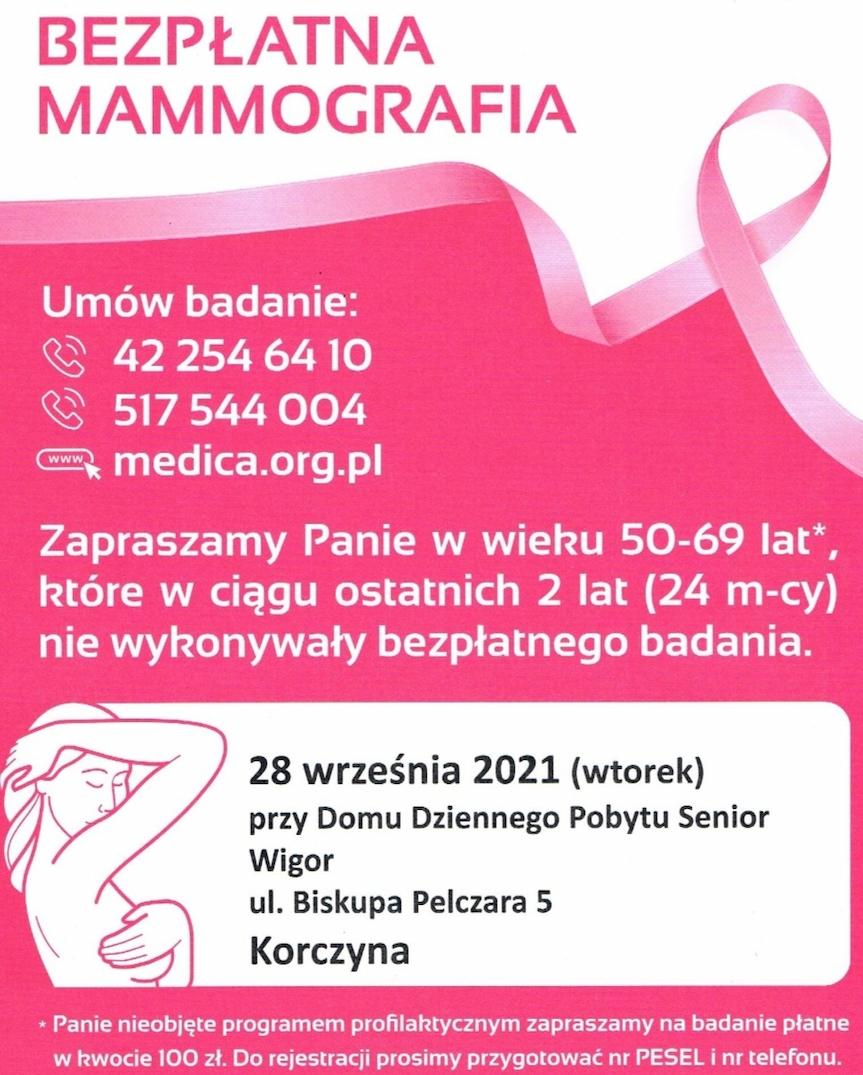 Bezpłatne badania mammograficzne w Korczynie