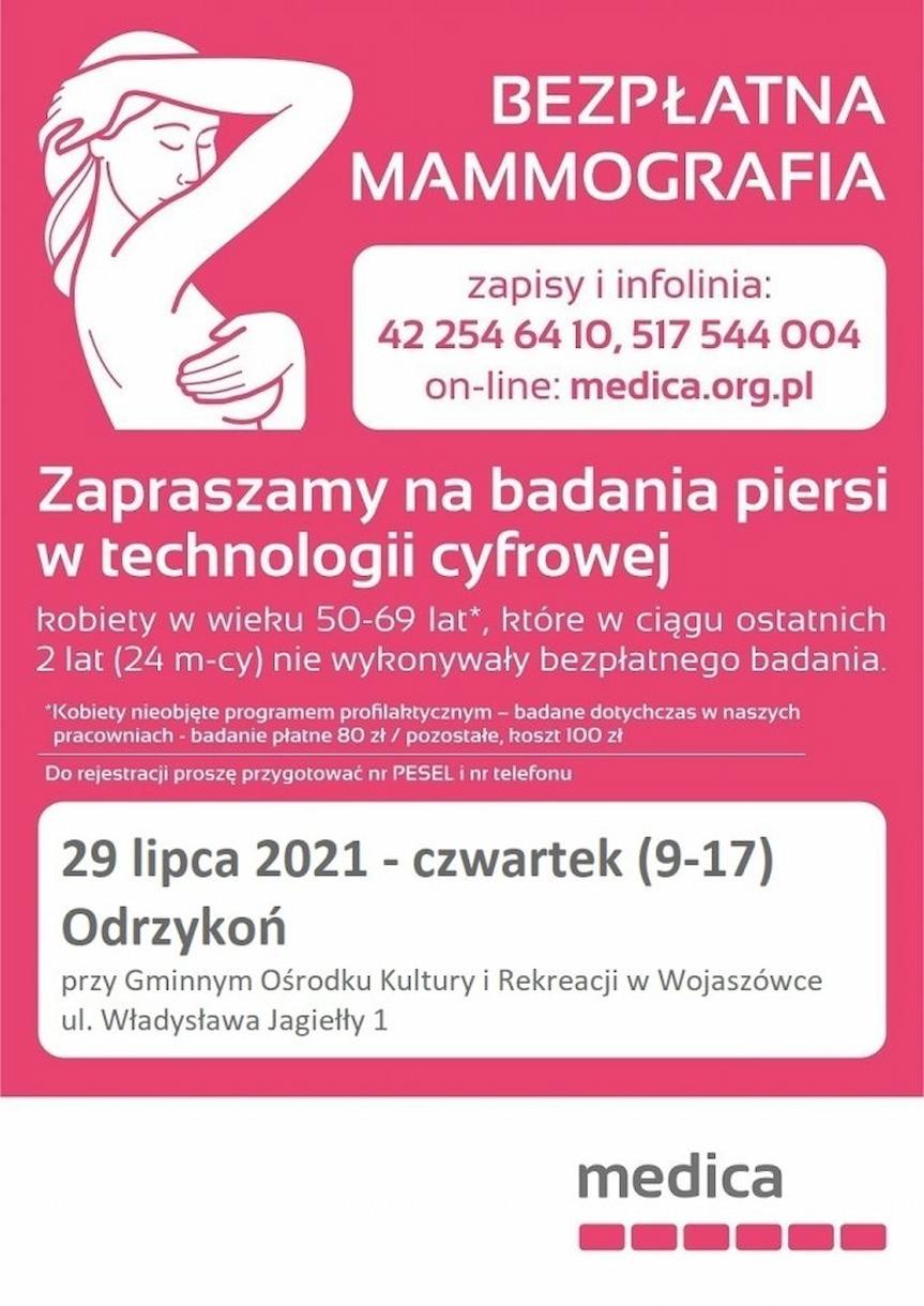 Bezpłatne badania mammograficzne w Odrzykoniu