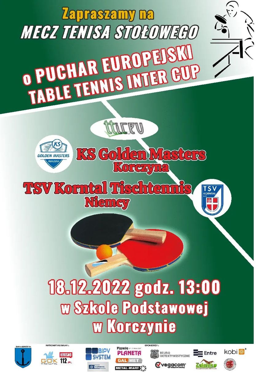 Mecz tenisa stołowego o Puchar Europejski Table Tennis Inter Cup w Korczynie