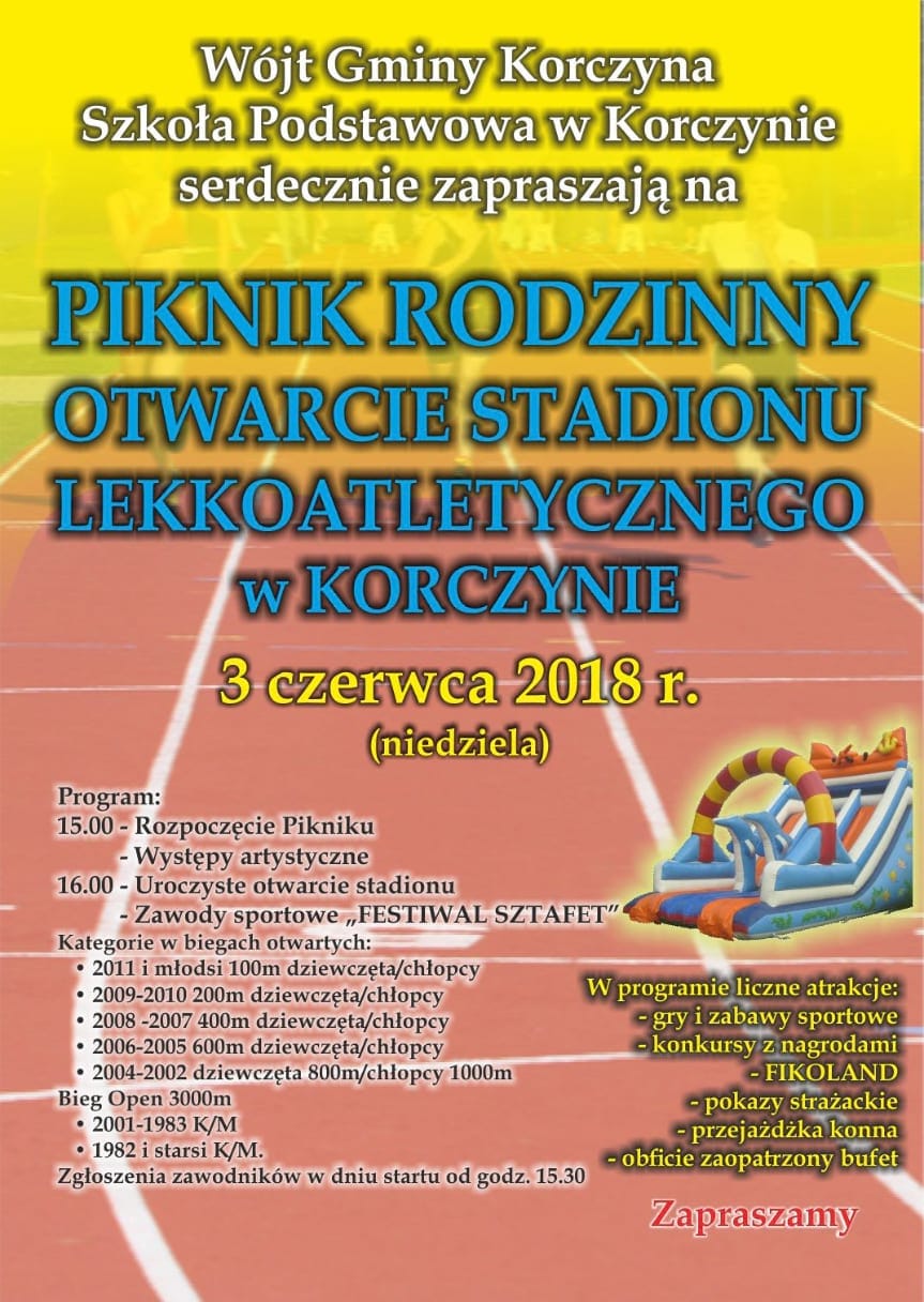 Piknik Rodzinny, otwarcie stadionu lekkoatletycznego w Korczynie