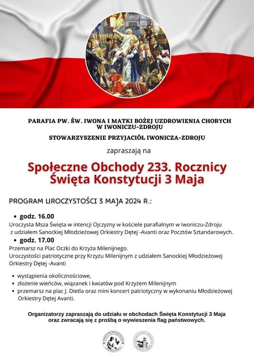 Obchody 233. rocznicy Święta Konstytucji 3 Maja w Iwoniczu-Zdroju