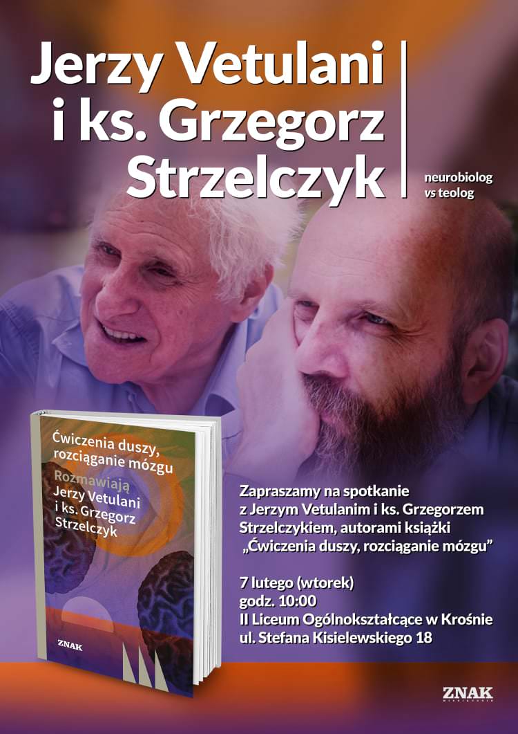 Spotkanie z prof. Jerzym Vetulani i ks. Grzegorzem Strzelczykiem w Krośnie