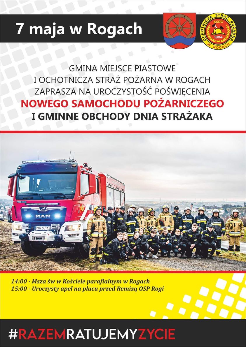 Uroczystość poświęcenia nowego samochodu pożarniczego i gminne obchody Dnia Strażaka w Rogach