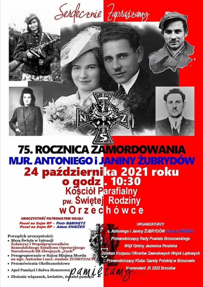 Uroczystości 75. Rocznicy Zamordowania Mjr. Antoniego i Janiny Żubrydów
