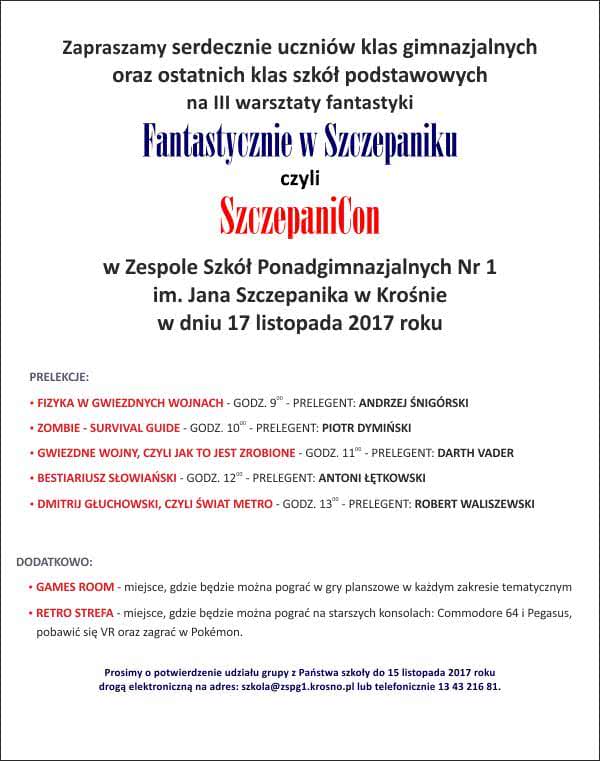 III warsztaty fantastyki Fantastycznie SzczepaniCon w Szczepaniku - zaproszenie