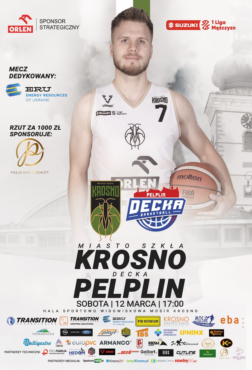 Plakat meczu Miasto Szkła Krosno - Decka Pelplin