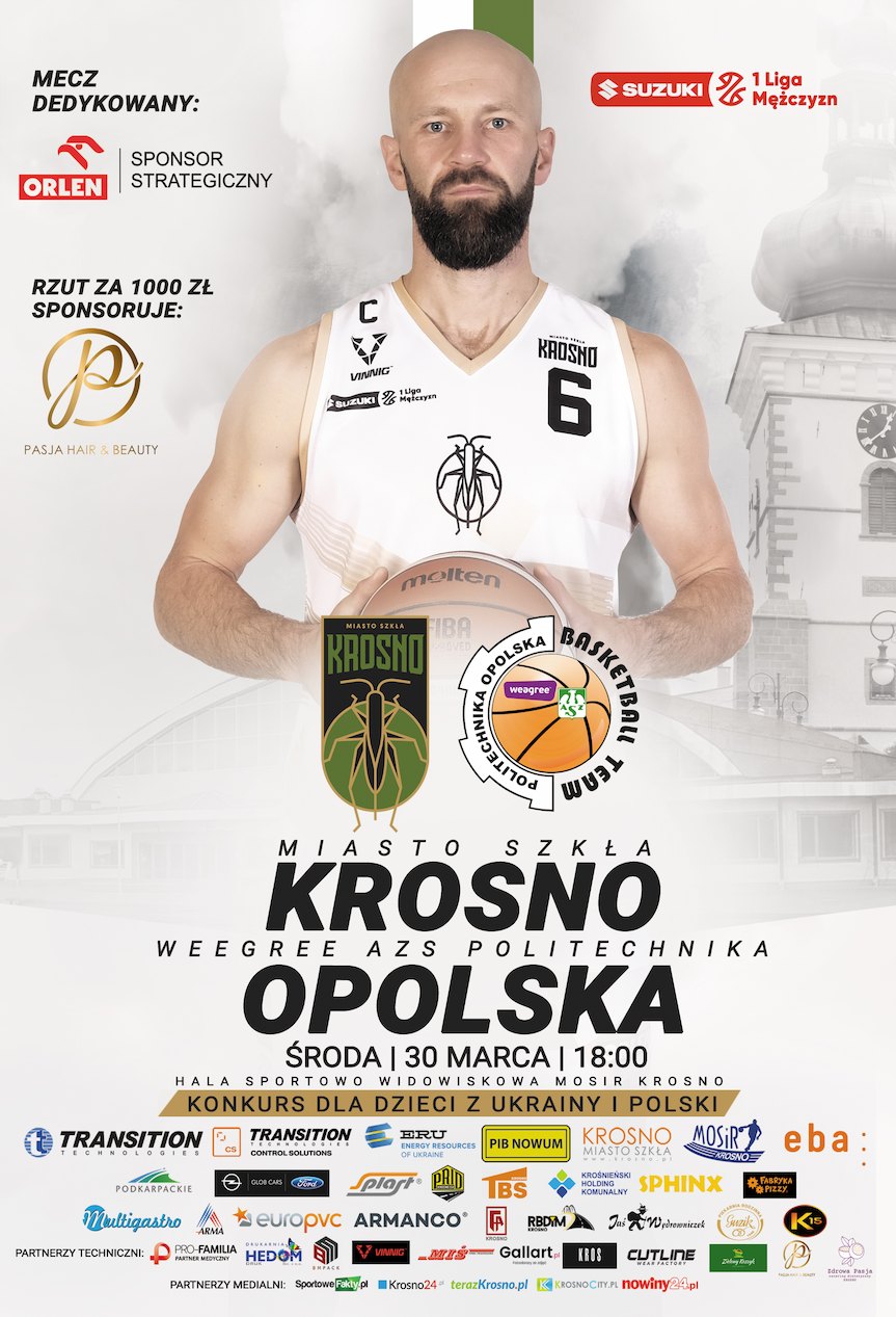 Plakat meczu Miasto Szkła Krosno - Weegree AZS Politechnika Opolska