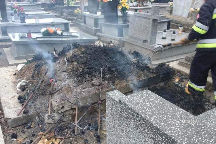 Pożar na cmentarzu w Zręcinie