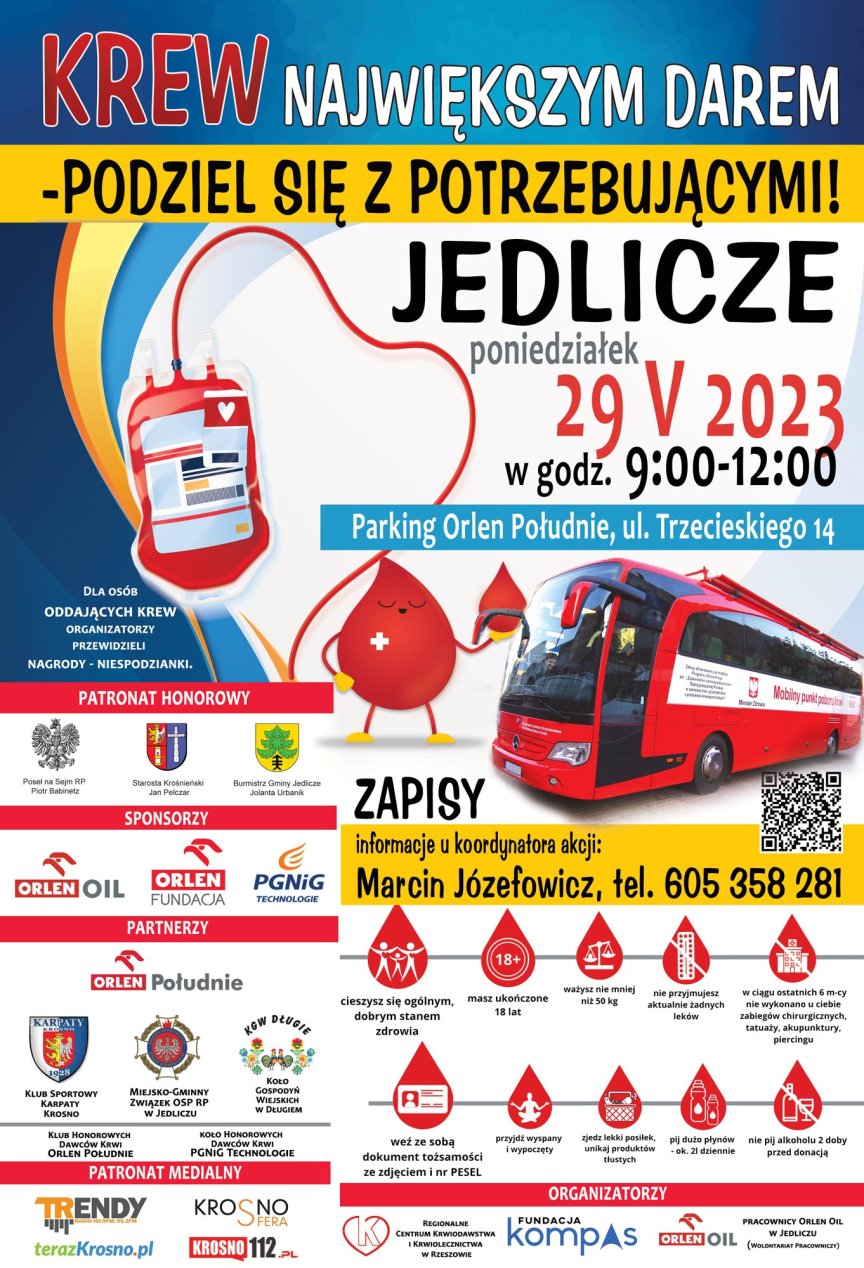 "Krew największym darem - podziel się z potrzebującymi" - zbiórka krwi w Jedliczu