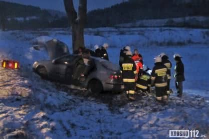 Wypadek w Tylawie. Renault uderzyło w drzewo
